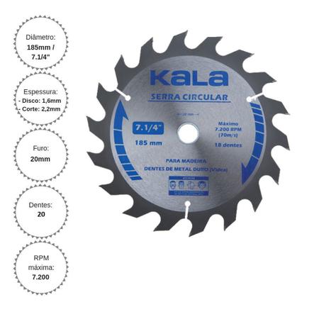 Imagem de Disco de serra circular para madeira 185mm 7.1/4 pol 20 dentes Kala
