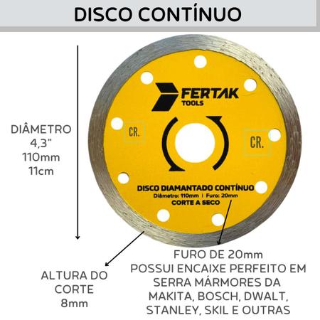 Imagem de Disco Diamantado Continuo Fertak Tools 4'' Kit Com 6un Para Cortar Piso ,Azulejo, Porcelanato, Cerâmica, Tijolo e Telhas Disco de Corte Para Makita