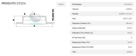 Imagem de Disco freio traseiro sólido - amanti 2007 a 2011 / azera 2007 a 2011 - d323a