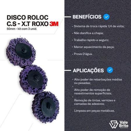 Imagem de Disco Roloc C.s Xt Roxo 3m 50mm Kit C/ 3 Und