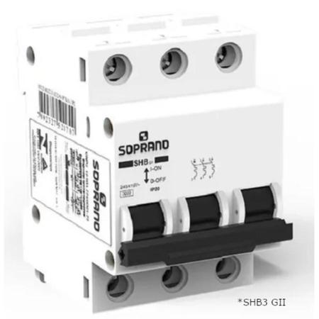 Imagem de Disjuntores Tripolar SHB III 6A a 125A Curva C SOPRANO