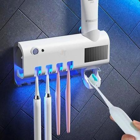 Imagem de Dispenser Automático Creme Dental Suporte Escovas Banheiro Aplicador Porta Pasta Dente Parede Banheiro UV Esterilizadora