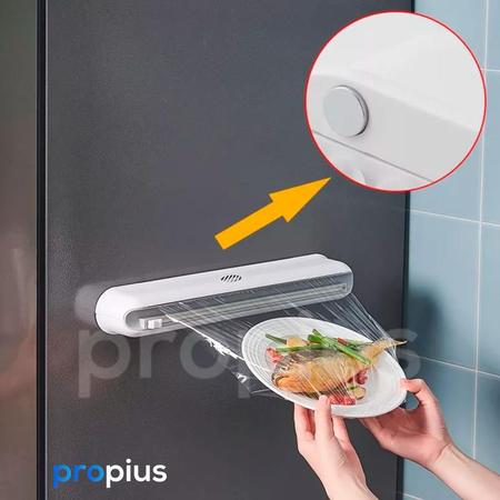 Imagem de Dispenser de Papel Filme Plástico Pvc Manteiga Cortador Suporte Manual Triplo Com Ventosa Cozinha Tampa Reutilizar