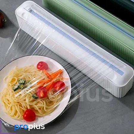 Imagem de Dispenser de Papel Filme Plástico Pvc Manteiga Cortador Suporte Manual Triplo Com Ventosa Cozinha Tampa Reutilizar