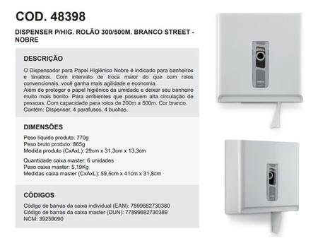Imagem de Dispenser De Papel Higiênico Rolão 200/500m Bco Nobre Street