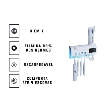 Imagem de Dispenser De Pasta De Dente Automático Suporte Aplicador Pasta Esterilizadora UV Sensor Banheiro