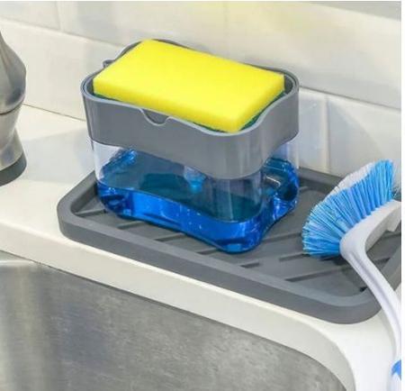 Imagem de Dispenser Detergente Porta Esponja 2 em 1 Dosador Lavanderia Banheiro Cozinha