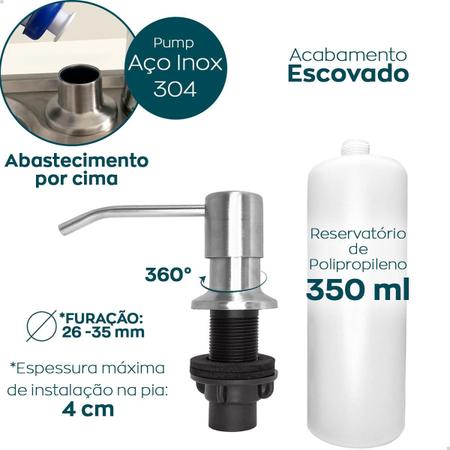 Dispenser Dosador Detergente 350ml E Valvula Pia Cozinha 3 1/2 Inox Ralo Basket Com Cesto Higienico Escoamento Cuba E Porta Detergente De Embutir Kit - Dona D.cor Imagem de Dispenser Dosador Detergente 350ml E Valvula Pia Cozinha 3 1/2 Inox Ralo Basket Com Cesto Higienico Escoamento Cuba E Porta Detergente De Embutir Kit