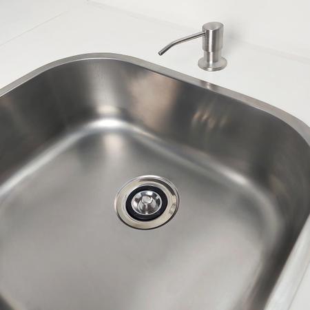 Dispenser Dosador Detergente 350ml E Valvula Pia Cozinha 3 1/2 Inox Ralo Basket Com Cesto Higienico Escoamento Cuba E Porta Detergente De Embutir Kit - Dona D.cor Imagem de Dispenser Dosador Detergente 350ml E Valvula Pia Cozinha 3 1/2 Inox Ralo Basket Com Cesto Higienico Escoamento Cuba E Porta Detergente De Embutir Kit
