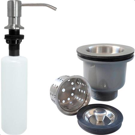 Dispenser Dosador Detergente 350ml E Valvula Pia Cozinha 3 1/2 Inox Ralo Basket Com Cesto Higienico Escoamento Cuba E Porta Detergente De Embutir Kit - Dona D.cor Imagem de Dispenser Dosador Detergente 350ml E Valvula Pia Cozinha 3 1/2 Inox Ralo Basket Com Cesto Higienico Escoamento Cuba E Porta Detergente De Embutir Kit