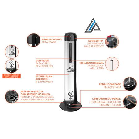 Imagem de Dispenser para Alcool Gel de Aço Inox com Pedal Brinox