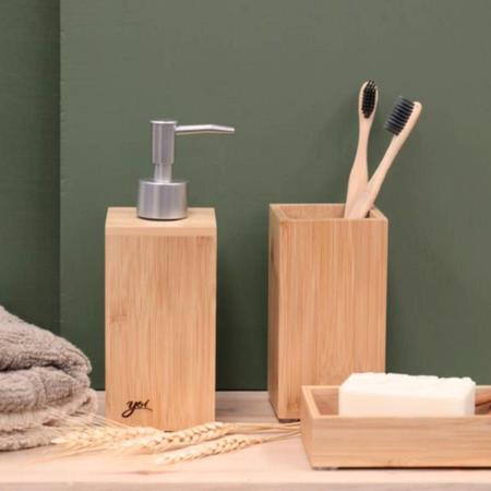 Imagem de Dispenser Porta Sabonete Líquido Em Bambu De Luxo Banheiro Yoi