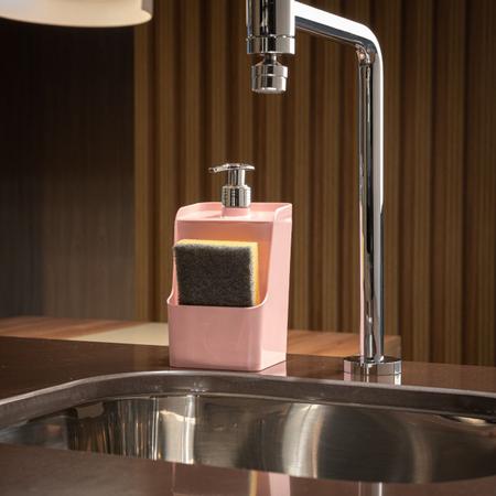 Imagem de Dispenser Quadrado Slin Gourmet Porta Esponja Rosa - 8un