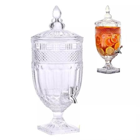 Imagem de Dispenser suqueira cristal de vidro luxo com tampa e torneira para festas buffet e bares 5 litros