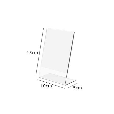 Imagem de Display Expositor Suporte PS Acrilico em L tamanho A6 10x15cm de mesa e balcão no formato vertical