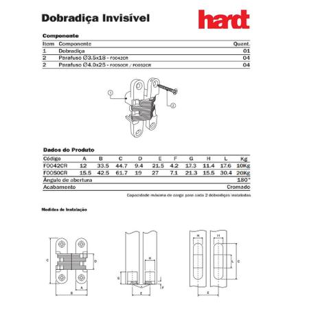 Imagem de Dobradiça Invisivel 45X12Mm Cromada Hardt