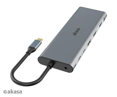 Imagem de Dock Hub Akasa USB tipo C 14 em 1 4K HDMI, VGA, USB 3.2, USB 2.0, Ethernet, leitor de cartão, entrada de áudio PD de 60W