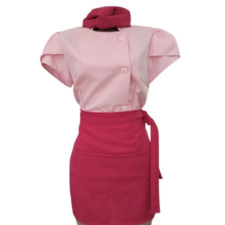 Imagem de Dolma Feminina Gabardine Rosa Confeiteira Chef de Cozinha Avental e Faixa Confeiteira Uniforme