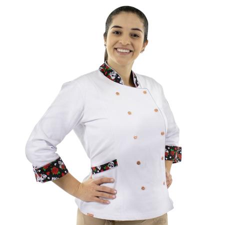 Imagem de Dólmã Feminino Chef de Cozinha Caveiras e Rosas