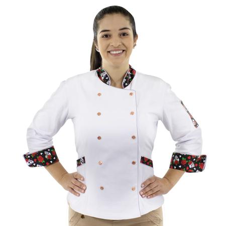 Imagem de Dólmã Feminino Chef de Cozinha Caveiras e Rosas