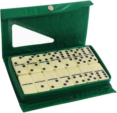 Jogo Domino de Osso Profissional Grande 54x27x12mm Com Estojo 28