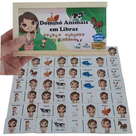 Jogo Educativo Pedagógico Infantil Dominó De Animais 28 Peças Carimbras :  : Bebês