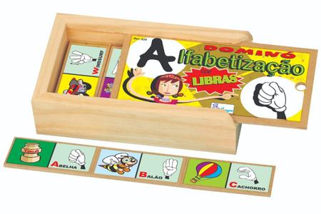 Dominó Alfabetização - Libras - Jogo Educativo em Madeira 28 Peças