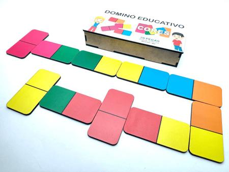 Imagem de Dominó jogo educativo pedagógico mdf cores 28pcs mega impress