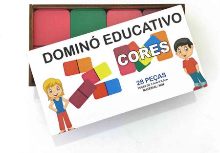 Imagem de Dominó jogo educativo pedagógico mdf cores 28pcs mega impress