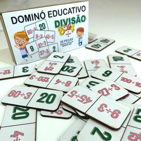 Imagem de Dominó jogo educativo pedagógico mdf matemático divisão 28pcs mega impress