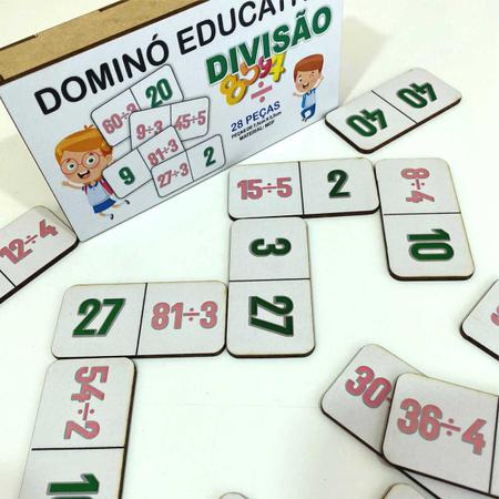 Dominó Jogo Educativo Pedagógico Mdf Matemático Divisão 28pcs Mega Impress