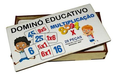 Dominó Jogo Educativo Pedagógico Mdf Matematico Multiplicação 28pcs Mega  Impress - Mega Genial