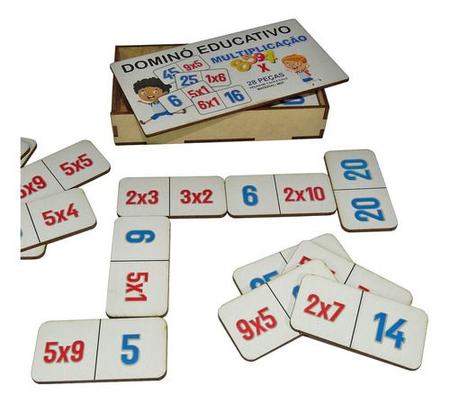 Dominó Jogo Educativo Pedagógico Mdf Matematico Multiplicação 28pcs Mega  Impress