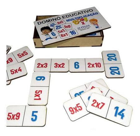 Dominó Jogo Educativo Pedagógico Matemático Adição 28pcs Mdf