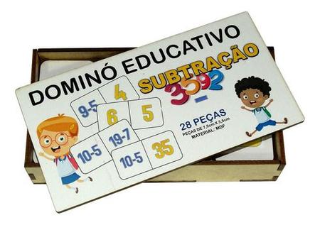 Dominó Jogo Educativo Pedagógico Mdf Matemático Divisão 28pcs Mega Impress