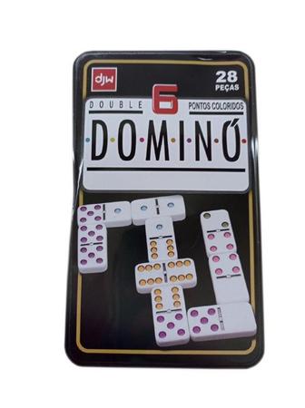 Jogo De Domino Profissional Double 6 Lata 28 Peças Coloridos - Branco