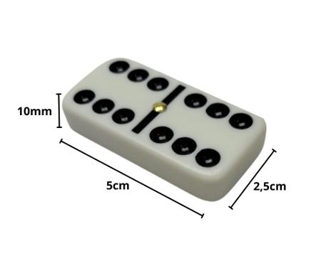 Jogo Dominó branco com pontos pretos 28 pcs 10 mm no estojo