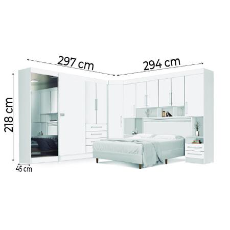 Imagem de Dormitório Completo Georgia JA Branco Para Cama Box 1,38M Casal