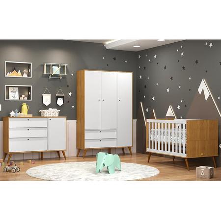 Imagem de Dormitório Completo Infantil Retrô Gold 3 Portas, Cômoda com Porta e Berço - Matic Móveis