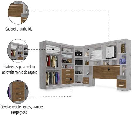 Imagem de Dormitório Modulado Georgia JA Avelã / Jequitibá Para Cama Box 1,38M Casal