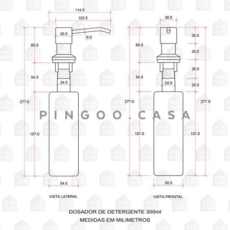 Imagem de Dosador De Detergente 300ml Aço Inox 304 Pingoo.casa - Dourado Escovado