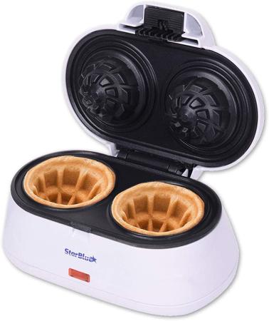 Imagem de Double Waffle Bowl Maker por StarBlue - Branco - Faça tigela formas waffles belgas em minutos  Melhor para servir sorvete e frutas  Ideias de presentes 110V 50/60Hz 1200W