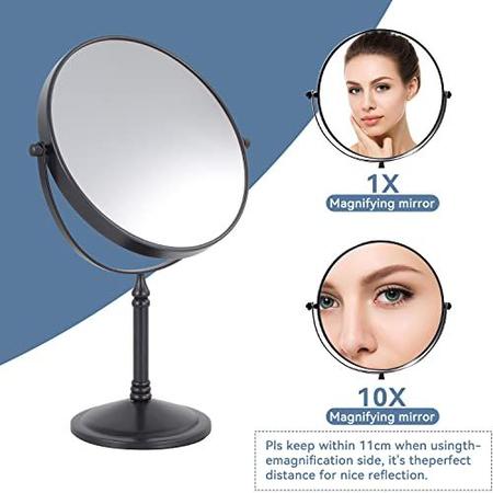 Imagem de DOWRY Espelho de Maquiagem 10x Ampliação Vanity Mirror Tabletop de dois lados giratório preto fosco