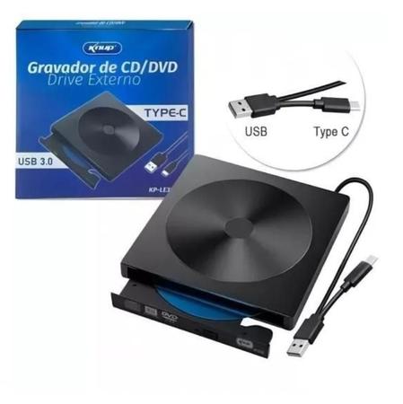 Imagem de Drive Gravador de CD/DVD Externo Usb 3.0 e Type-C KP-LE303