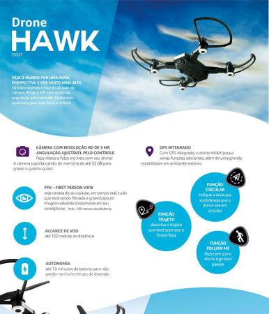 Imagem de Drone Hawk Multilaser GPS Camera HD FPV 150M 10M ES257