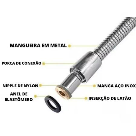 Imagem de Ducha Higiênica Engate Flexível Aço Inox 1,20 Metros + Gatilho Paris Com Trava + Suporte De Parede