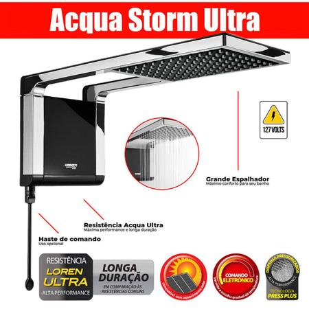 Imagem de Ducha Quadrado Lorenzetti Preto Cromado Acqua Storm Ultra 127v 5500w