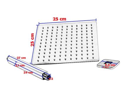 Chuveiro Ducha Quadrado 25x25 Slim Inox Cromado Completo Com