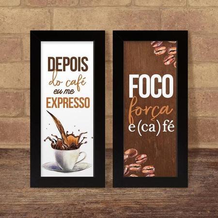 Imagem de Dupla de Quadros Decorativos Kit Frases Cozinha Cantinho do Café Moldura Xícara Decoração Quadro de parede Sala