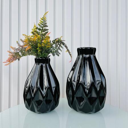 Imagem de Dupla vaso centro de mesa preto geométrico 3D com planta